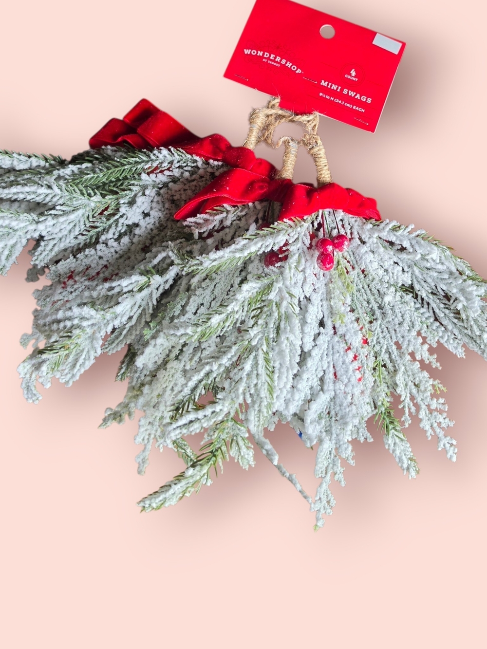 Wondershop 4 Pack Flocked Mini Holiday Garland with Red Ribbon and Berries